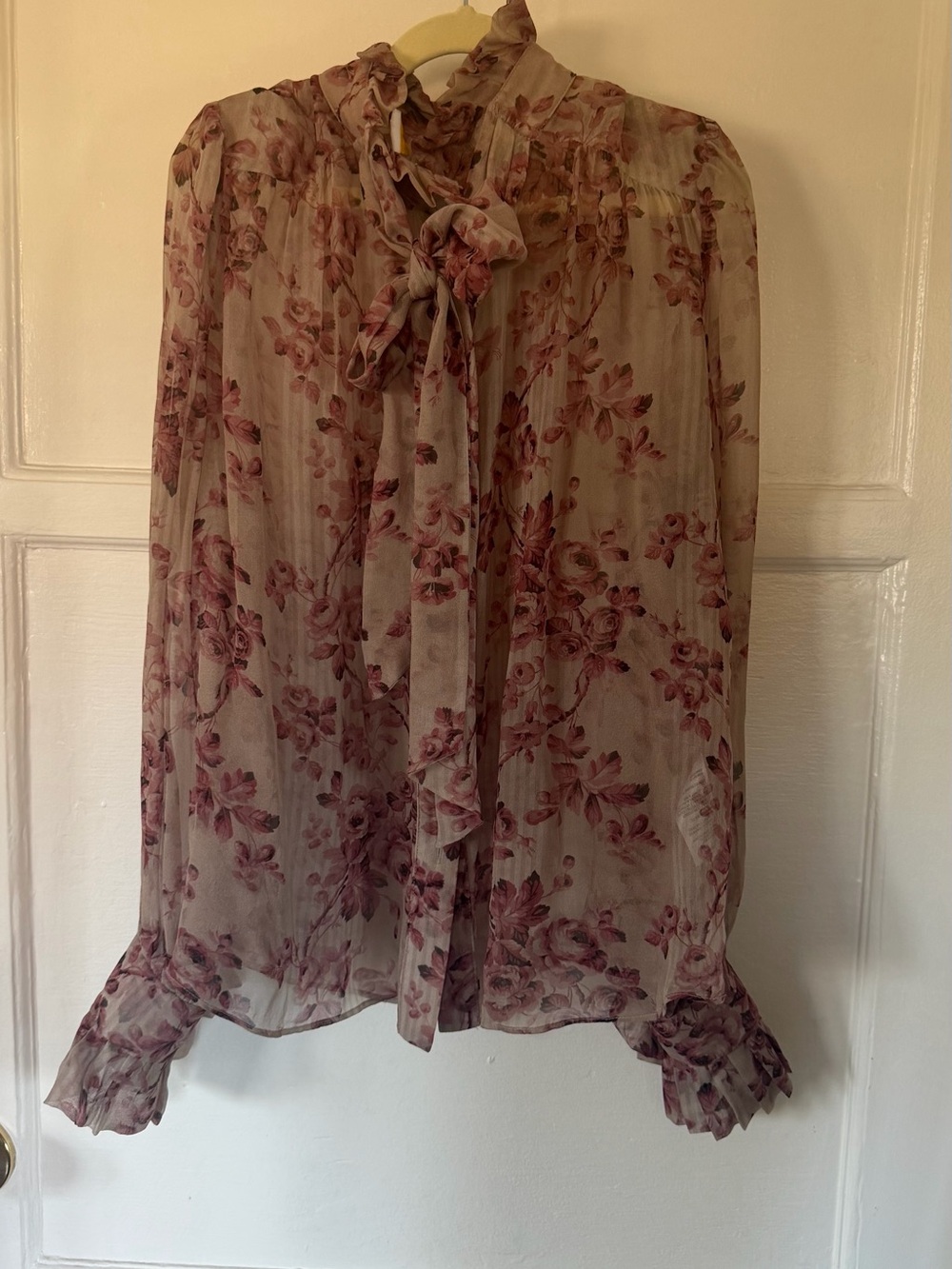 Zimmerman Floral Tie-Neck Silk Chiffon Blouse - Pink Floral
